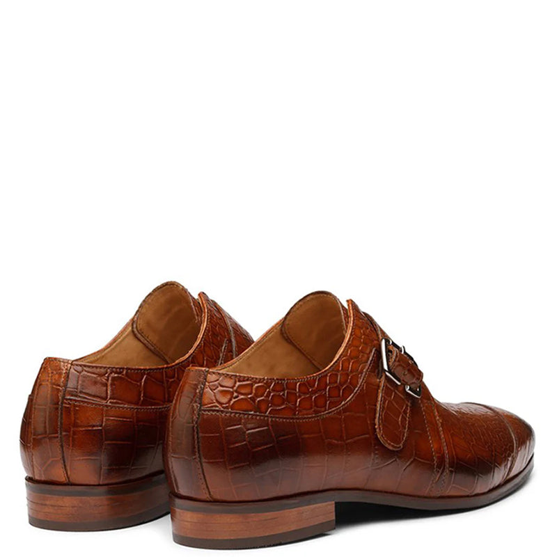 Crocodile Print Leather Single MonkStraps Shoe Brown