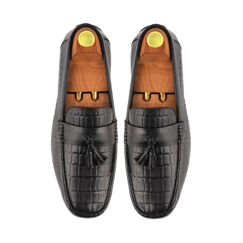 Premium Handmade Solid Leather Tassel Black Loafer