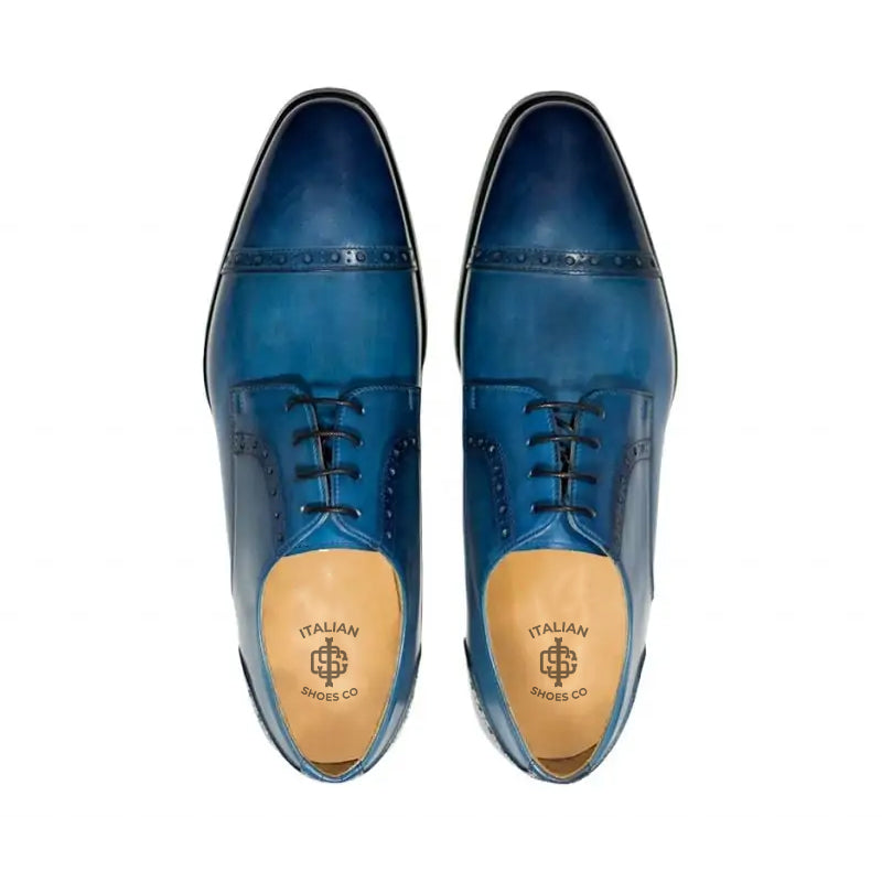 Premium Handmade Leather Cap Toe Oxford Blue Shoe