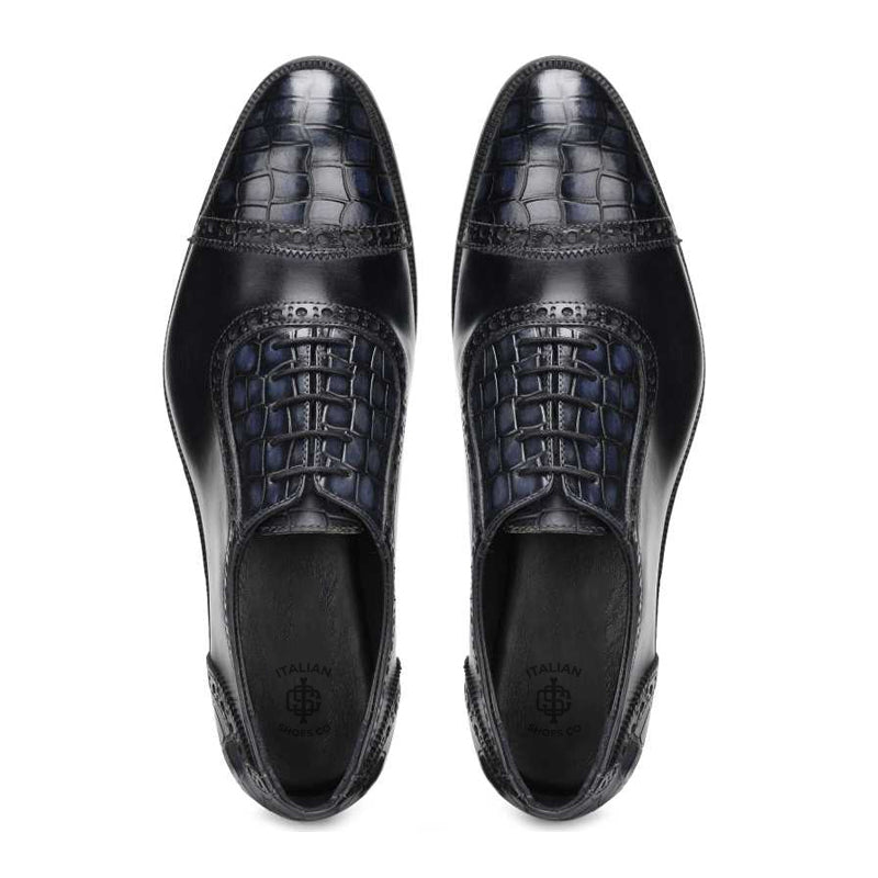 Men Croco Captoe Leather Handmade Oxford Shoes