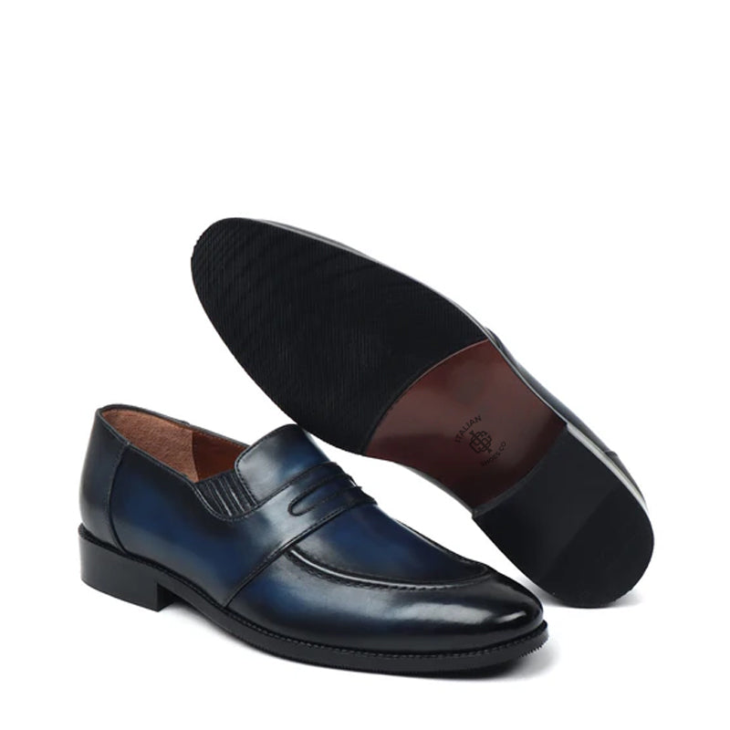Blue Leather Penny Loafer For Men