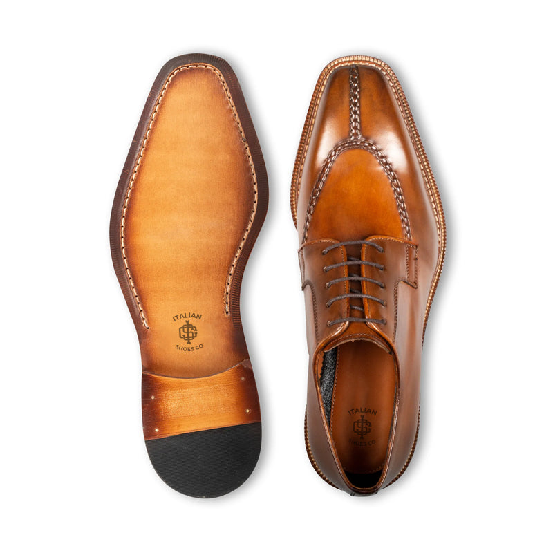 Split Toe Handpainted Crust Leather Derby Shoe Tan