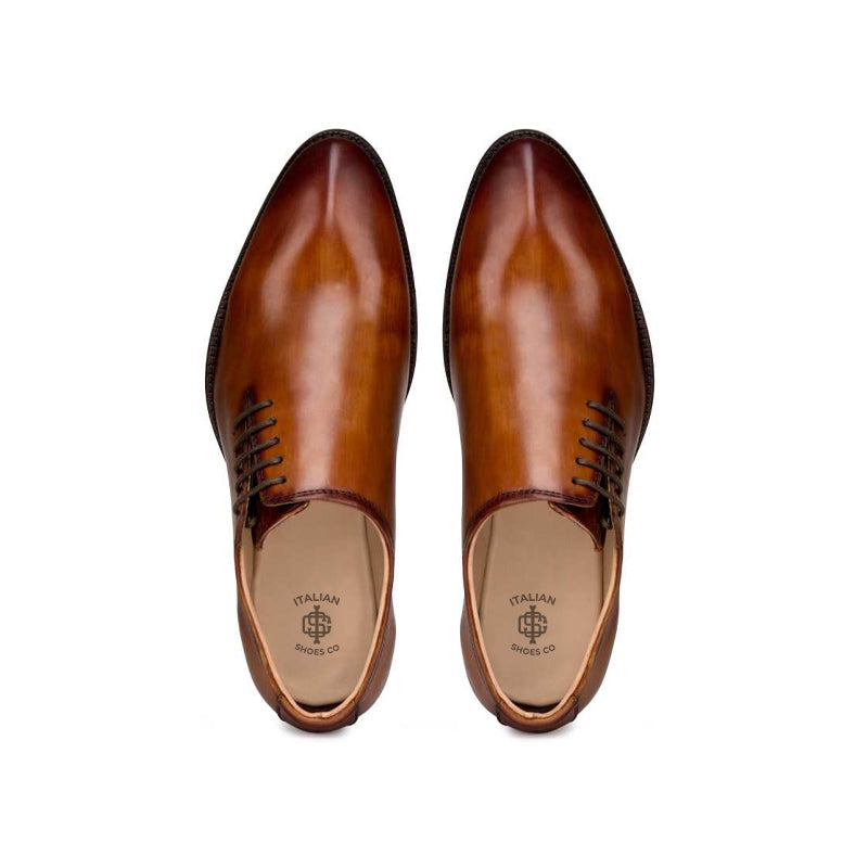 Side Lace-Up Wholecut Leather Tan Oxford Shoe