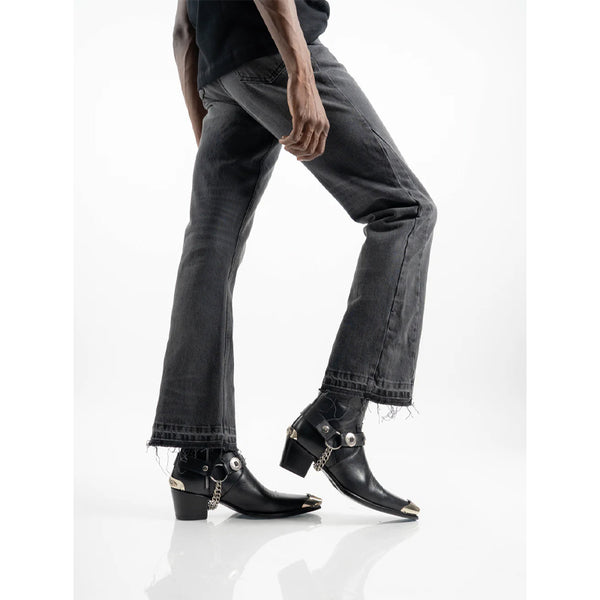 Luxury Leather Metal Toe Cap Cuban Heel Leather Boots