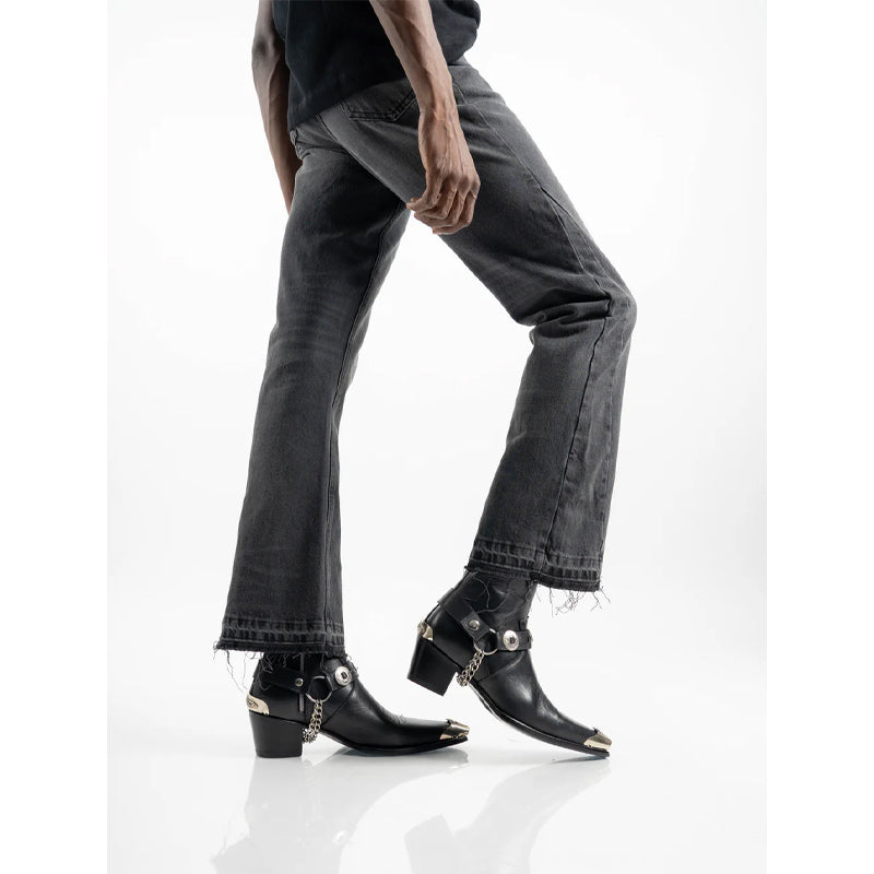 Luxury Leather Metal Toe Cap Cuban Heel Leather Boots