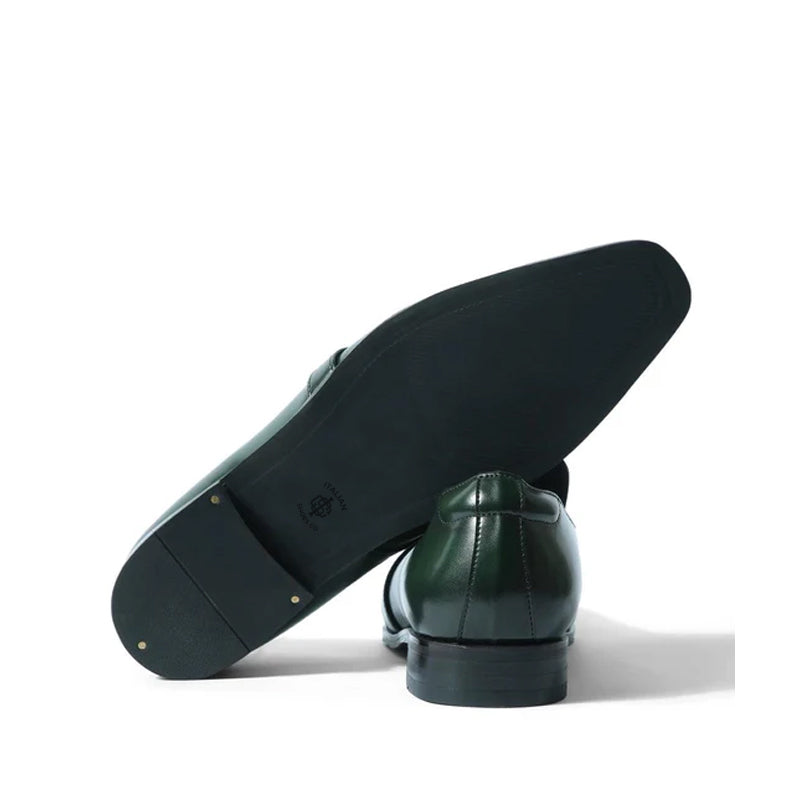 Classic Design Polished Shiny Leather Green Loafer
