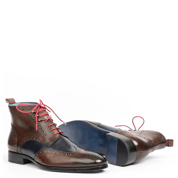 Men Dual Tone Leather Wingtip Ankle Burgundy Boot
