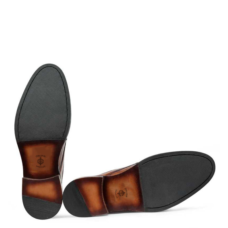 Polished Shiny Leather Split Toe Derby Shoe Tan