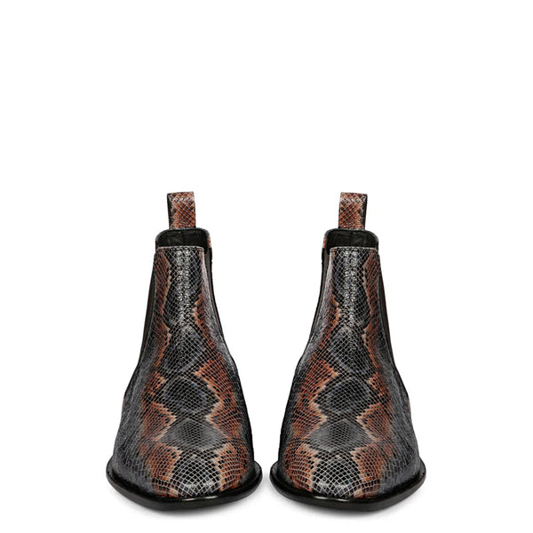 Men Snake Print Leather Chelsea Boots
