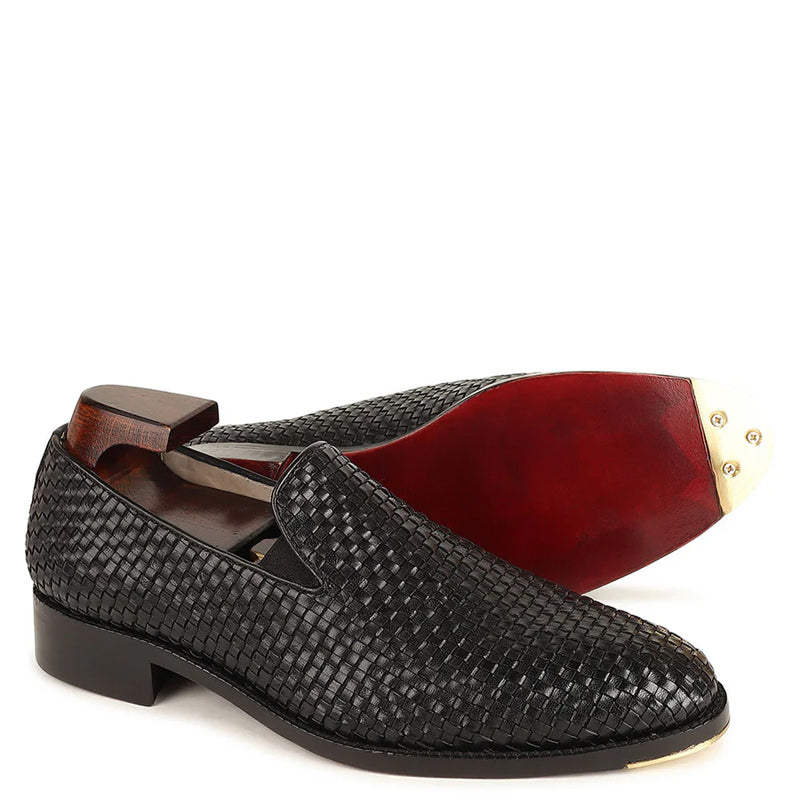 Men Classic Woven Pure Leather Loafer Black