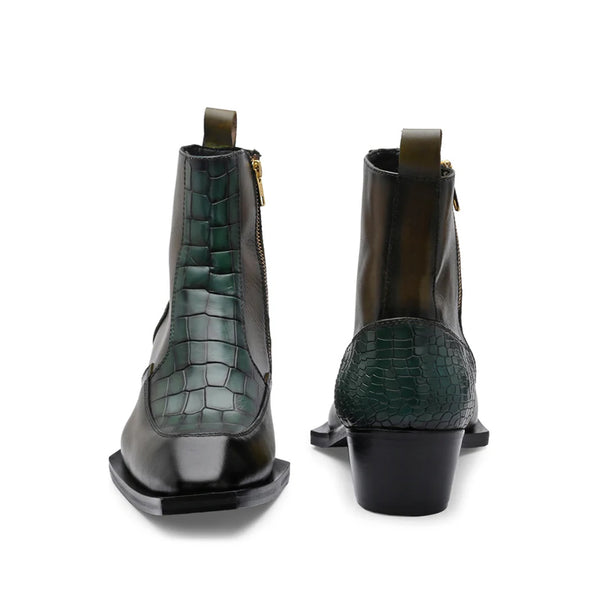 Luxury Croco Textured Leather Side Zipper Boot
