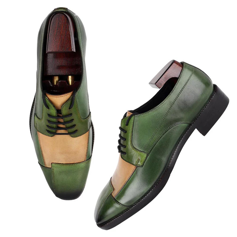 Luxury Stylish Patina Triple Tone Leather Derby Shoe Green