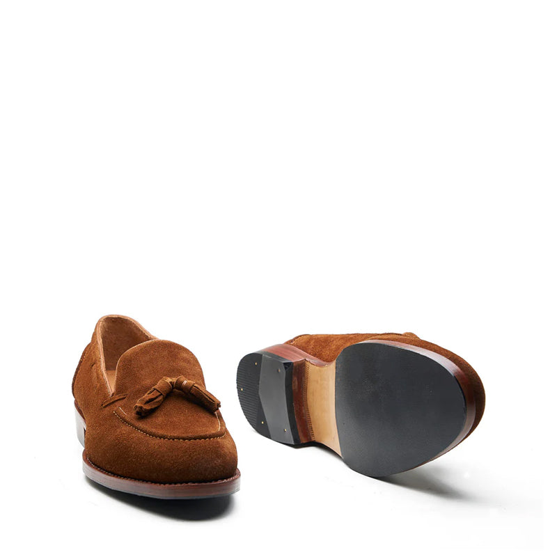 Men Suede Leather Slip On Tassel Brown Loafer