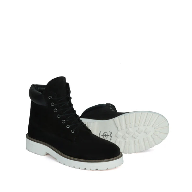 Suede Leather Lace-Up Biker Beige Boot