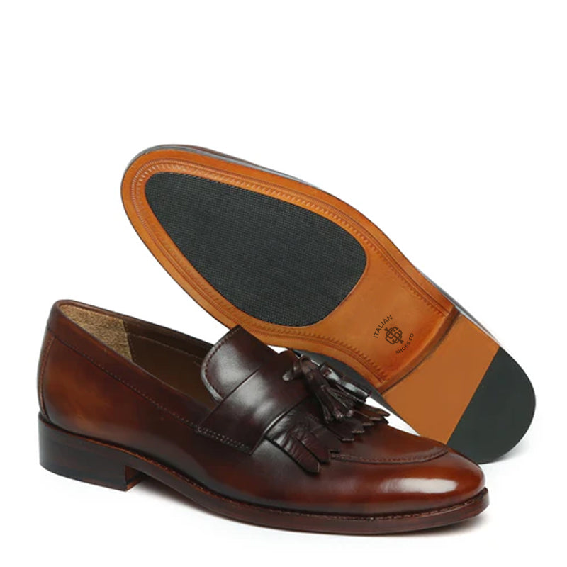 Penny Slip On Leather Brown Tan Tassel Loafer With Fringes