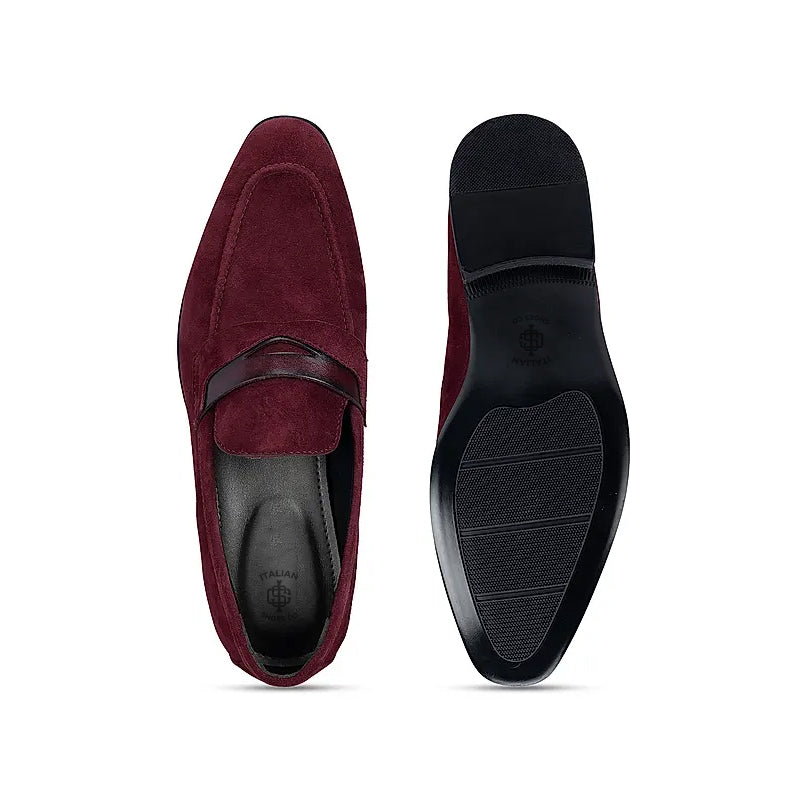Classic Suede Penny Leather Formal Burgundy Loafer