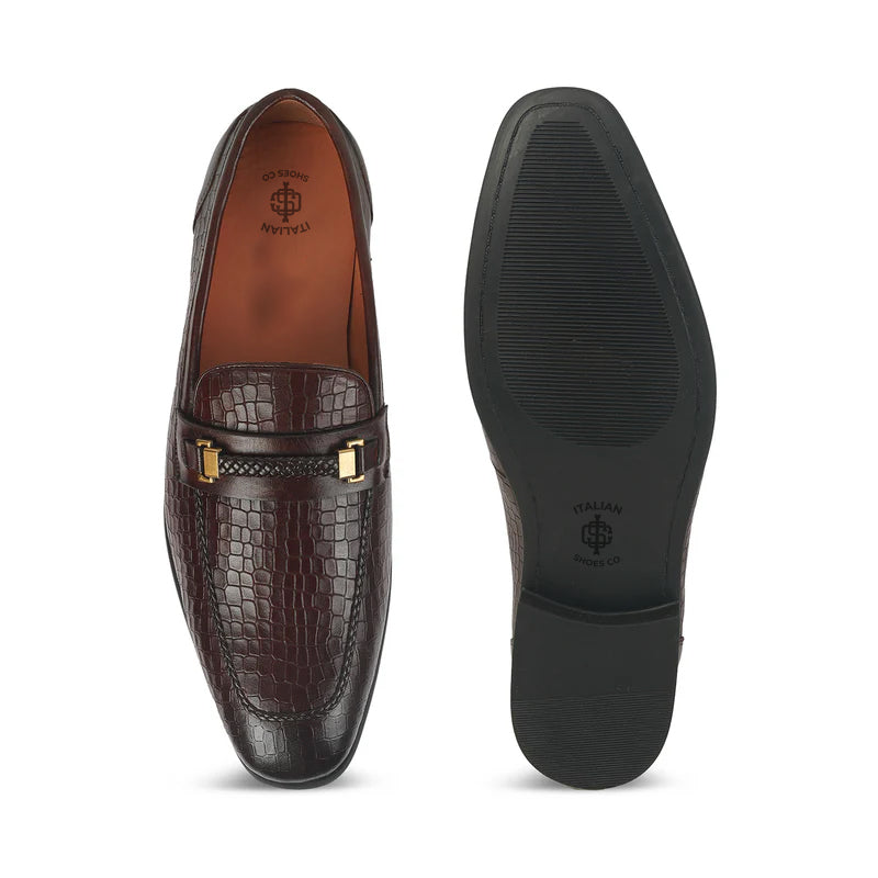 Men Crocodile Pattern Leather Stylish Loafer Brown