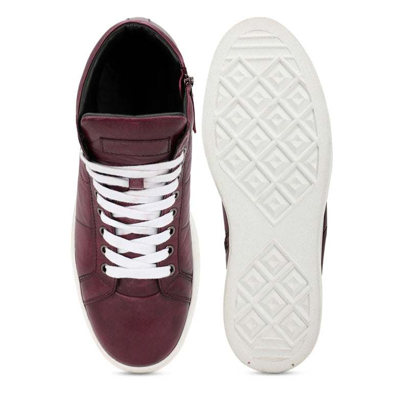 Lace Up Leather Handcrafted Burgundy Sneaker