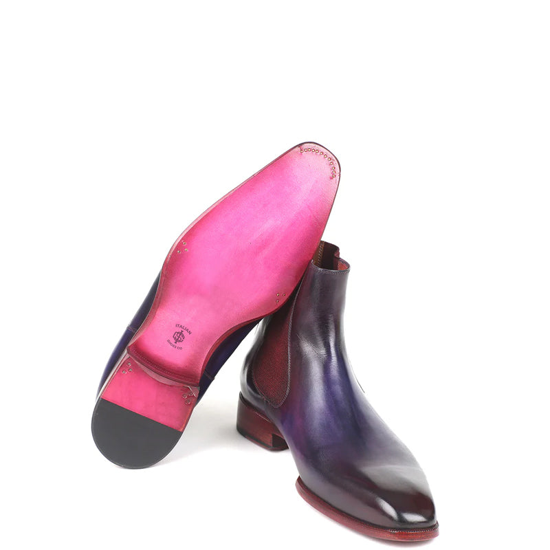 HandPainted Solid Leather Chelsea Boot Black and Grey
