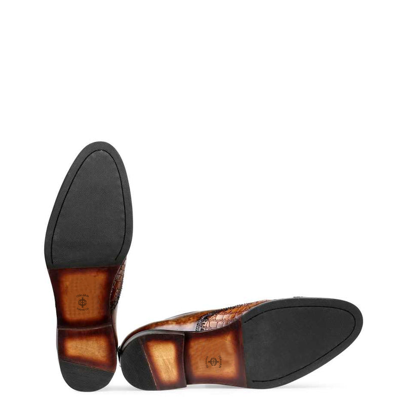 Croco Regent Embossed Leather Oxford in Rich Brown