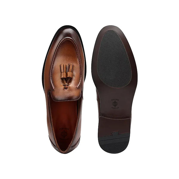 Pure Solid Leather Tassel Burgundy Loafer