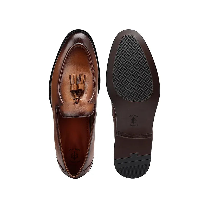 Pure Solid Leather Tassel Tan Loafer