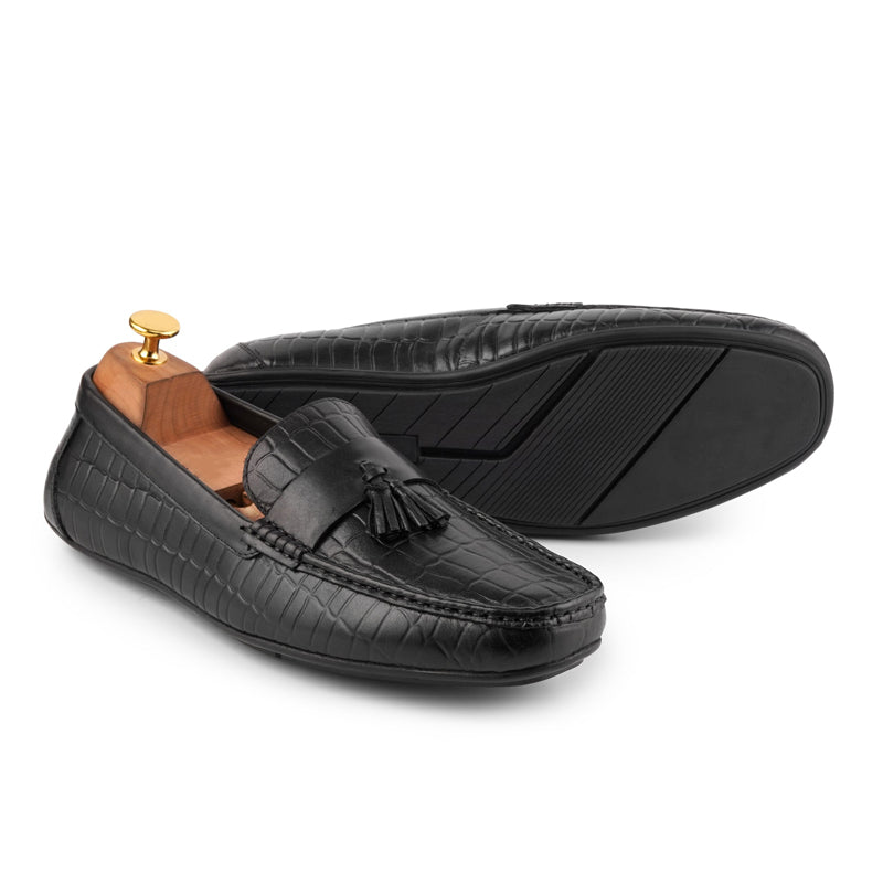 Premium Handmade Solid Leather Tassel Black Loafer