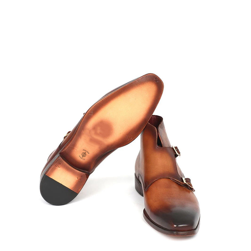 Pure Handmade Leather Double Monkstraps Shoe Tan