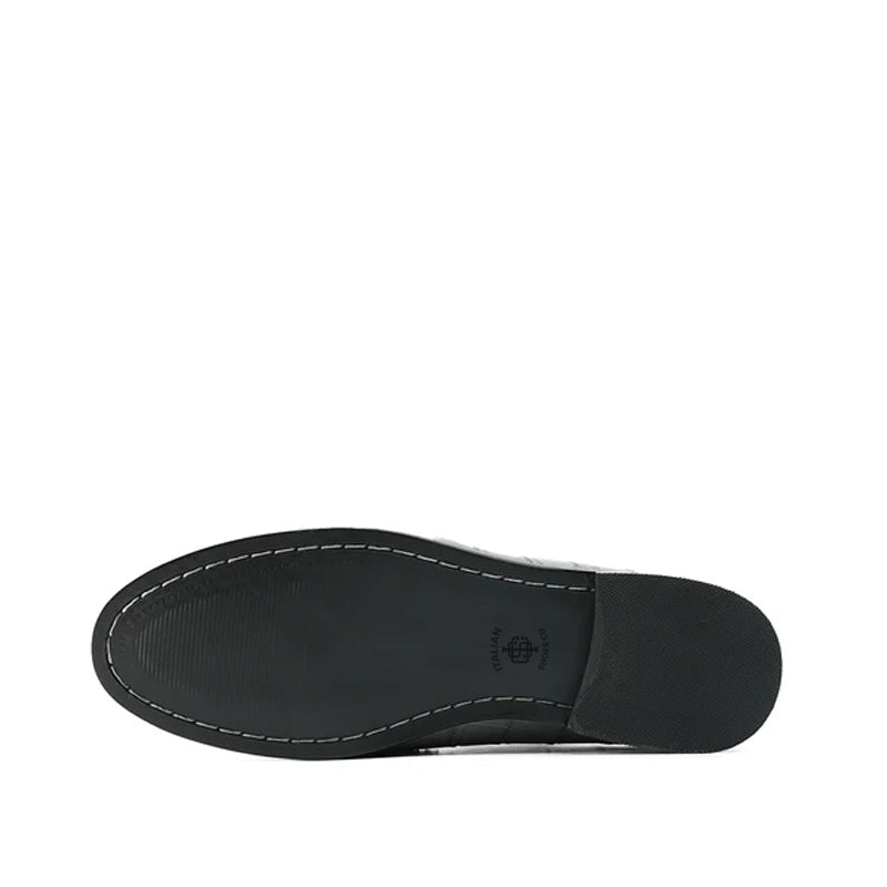 Croco Side Hook Leather Formal Black Loafer