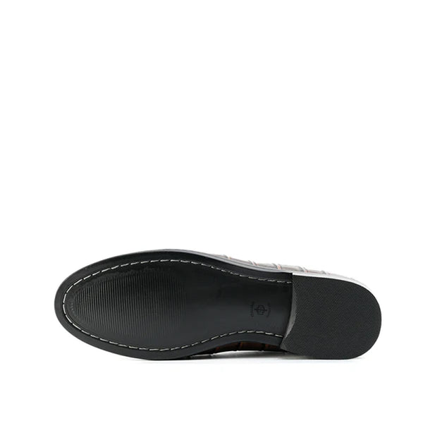Croc Effect Slip On Leather Loafers
