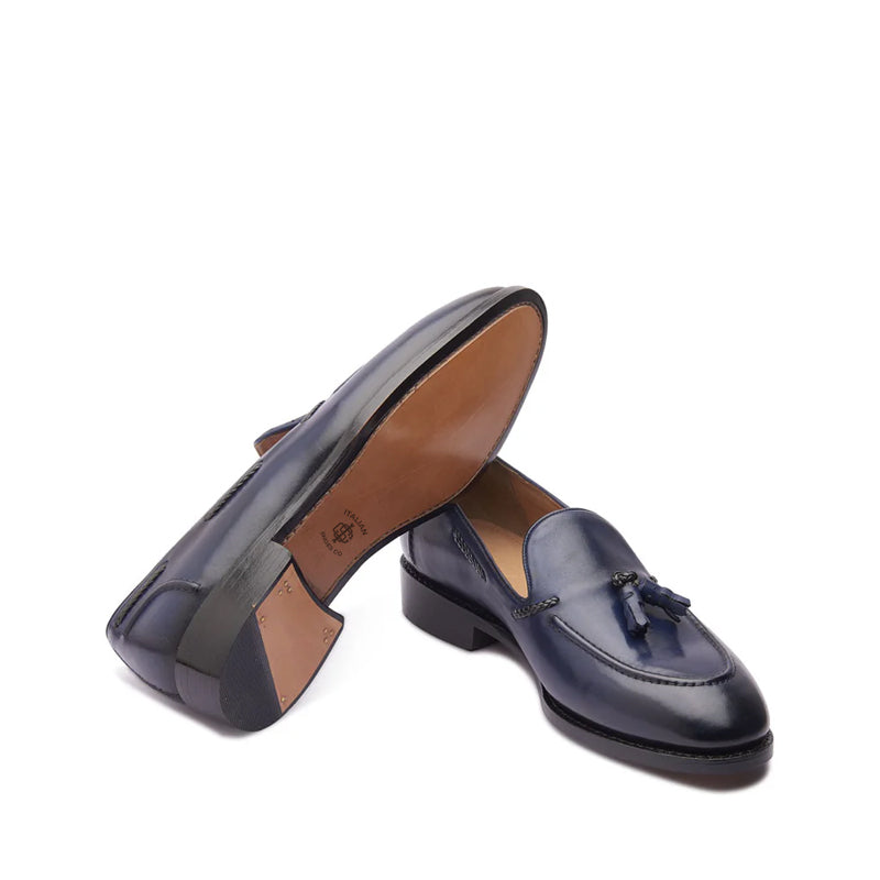 Classic Handmade Solid Leather Tassel Loafer Blue