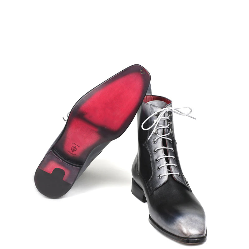 Premium Plain Toe Lace-Up Leather Ankle Boot Grey