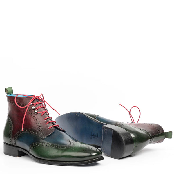 Men Dual Tone Leather Wingtip Ankle Burgundy Boot