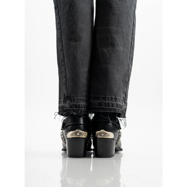 Luxury Leather Metal Toe Cap Cuban Heel Leather Boots