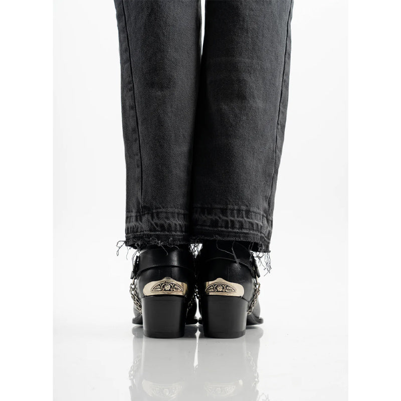 Luxury Leather Metal Toe Cap Cuban Heel Leather Boots