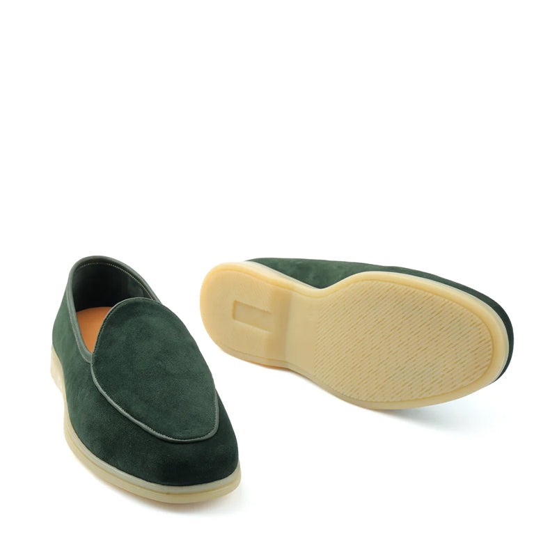 Suede Leather Solid Green Loafers For Men