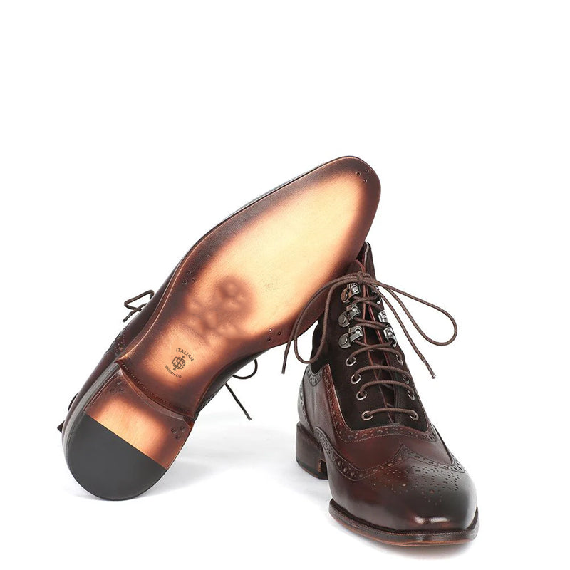 Men Suede Leather High Wingtip Ankle Boot Brown