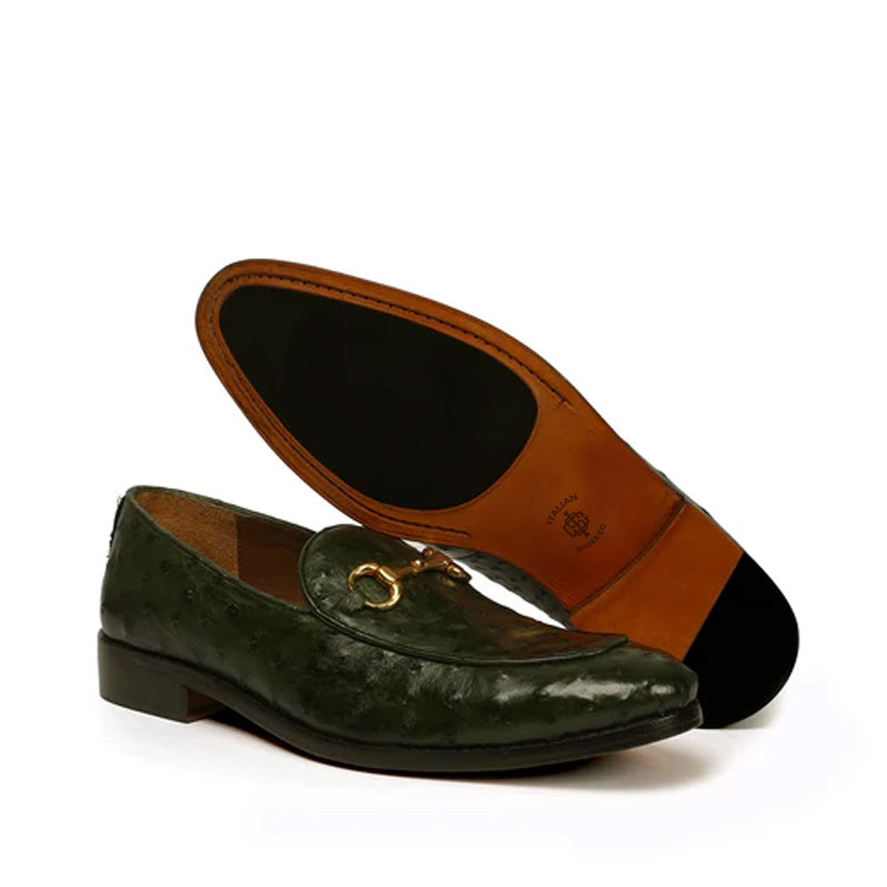 Leather Dot Pattern Horsbit Gold Buckled Loafers