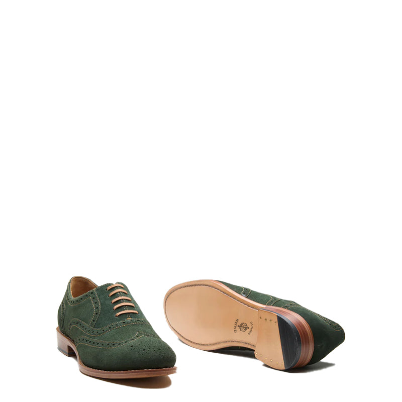 Men Suede Wingtip Leather Oxford Olive Green Shoe