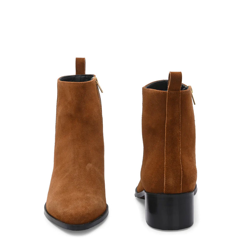 Suede Leather High Heel Side Zipper Boot Tan