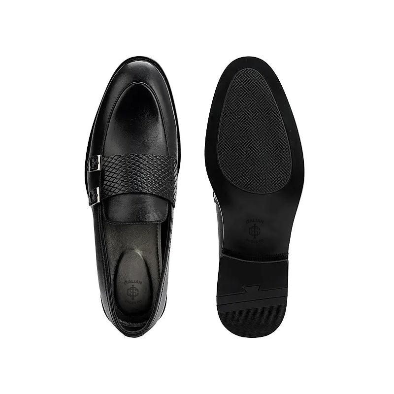 Polished Leather Textured Formal Double Monk Shoe Brown