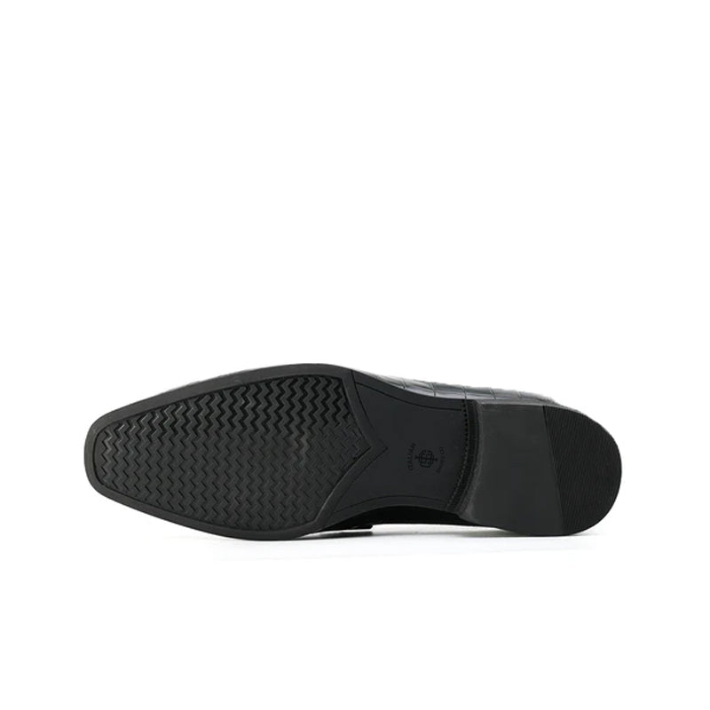 Croco Effect Leather Horsebit Buckled Black Loafer