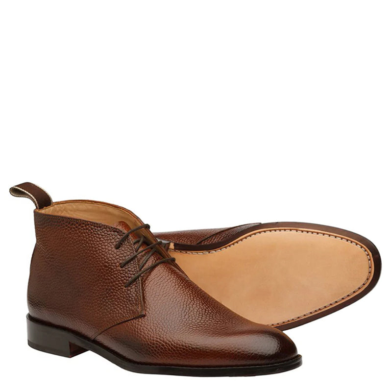 Handmade Solid Leather Grain Chukkas Boot Brown