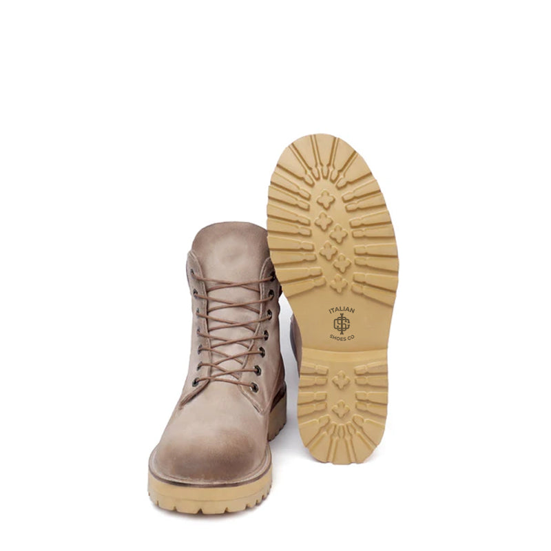Suede Leather Lace Up Biker Beige Boot