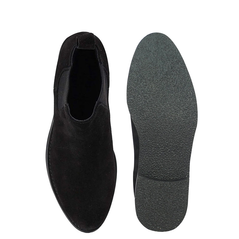 Men Solid Suede Leather Chelsea Boot Black