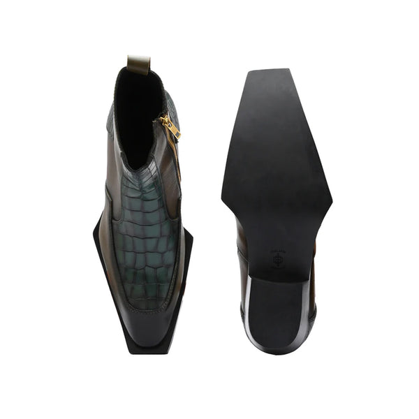 Luxury Croco Textured Leather Side Zipper Boot