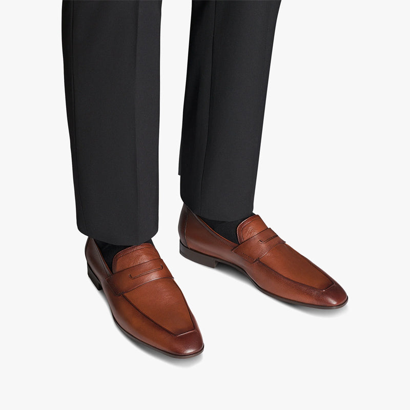 Men Handmade Plain Leather Blue Loafer