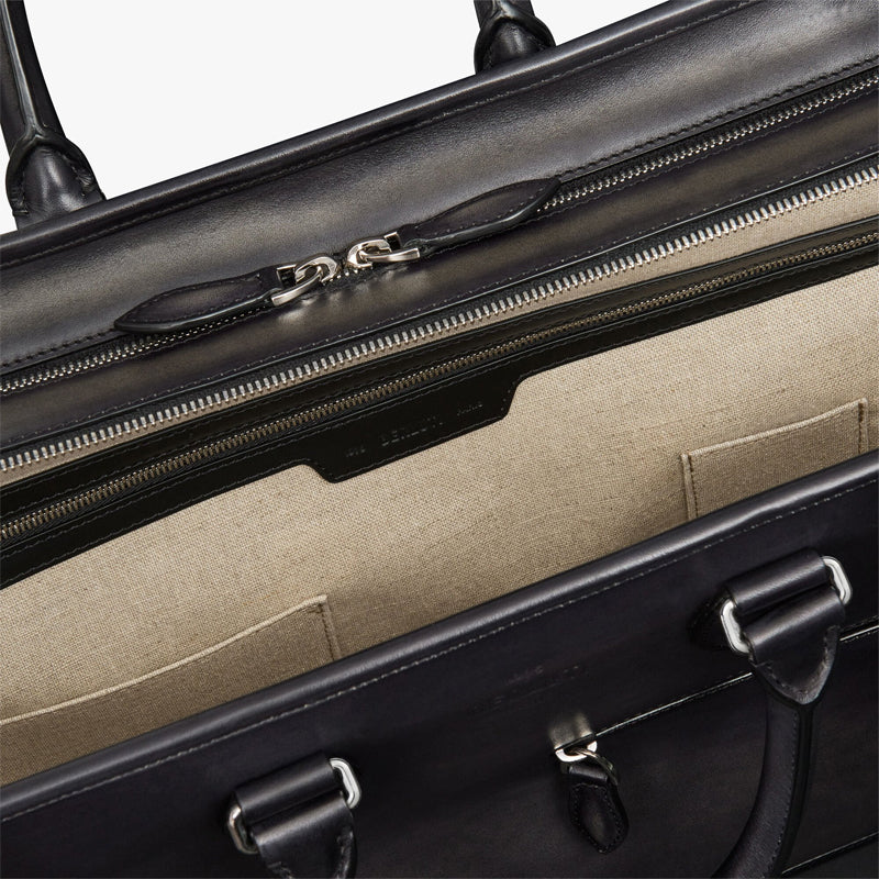 Grained Leather Black Satchel Bag