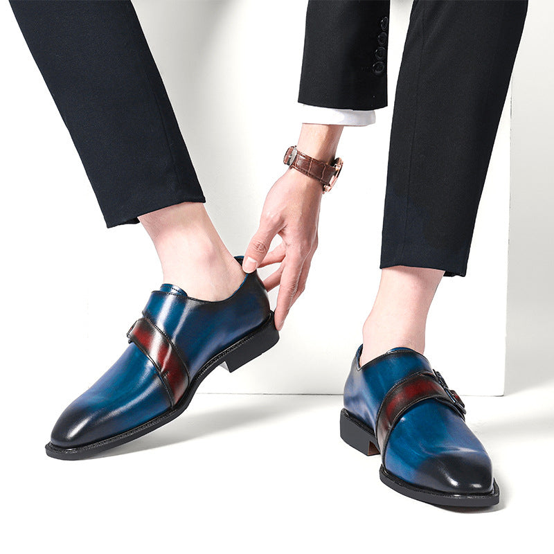 Men Double Buckle Monk Shoe Blue