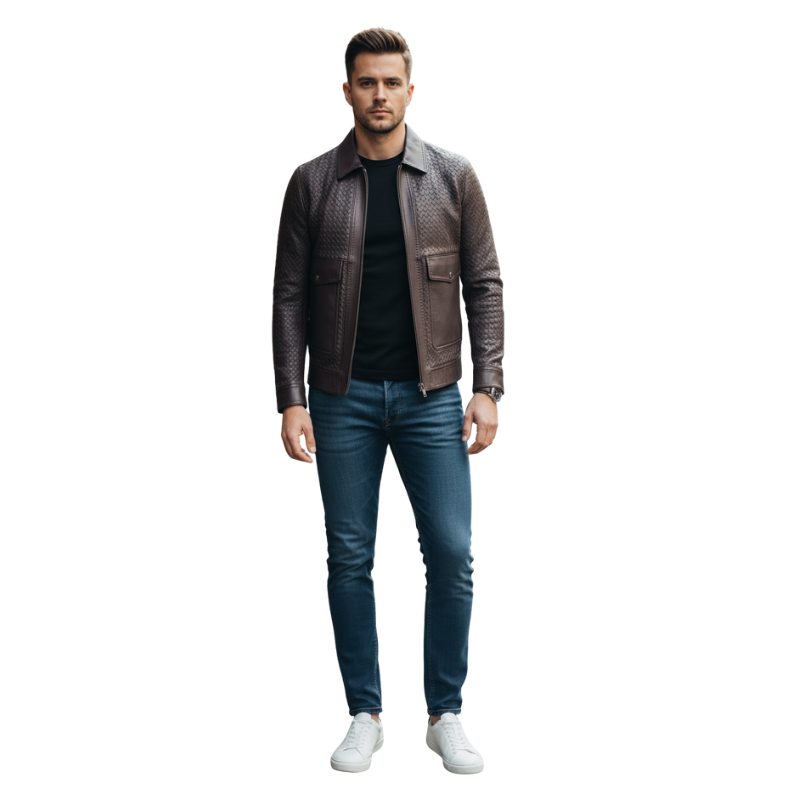 Luxury Woven Textured Leather Jacket